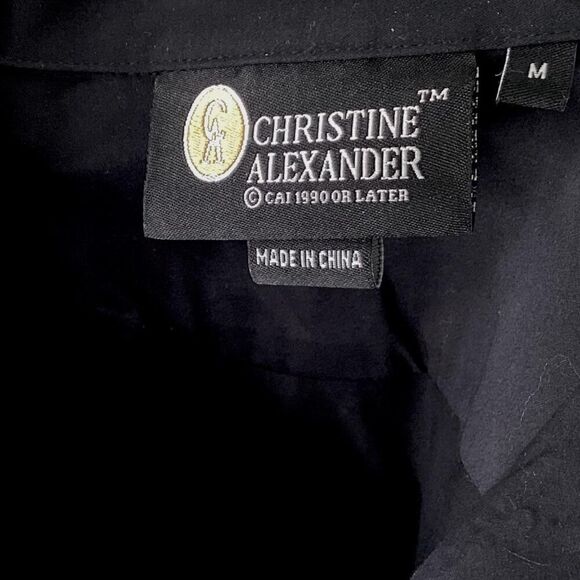 Christine Alexander Top Women M Black Stretch Rhinestone 3/4 Sleeve Button Shirt - Picture 7 of 7